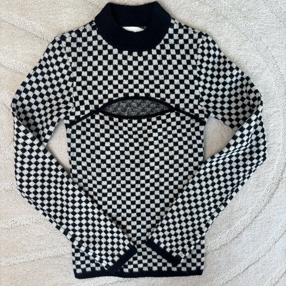 Oat + Fort Checkered Cutout Sweater - Picture 1 of 4